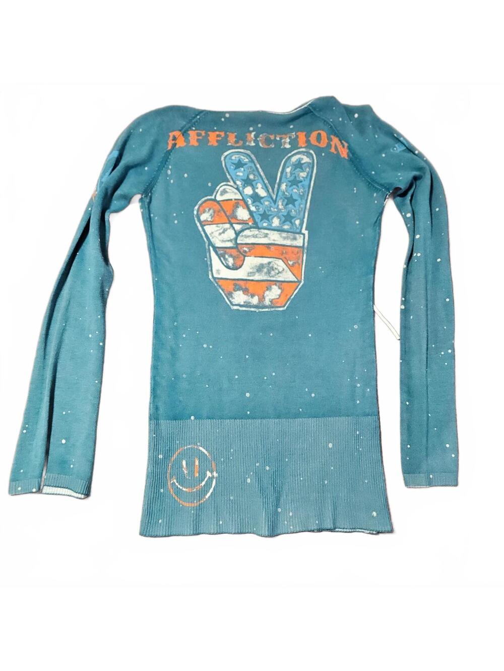 Affliction Women's Small Light Long Sleeve Hoodie Sweater Tee shirt Reversible - Picture 2 of 7